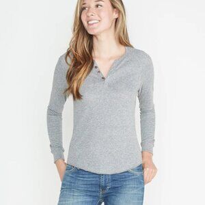 Marine Layer Double Knit Henley Heather Grey Buttons Soft Top - Women's Small